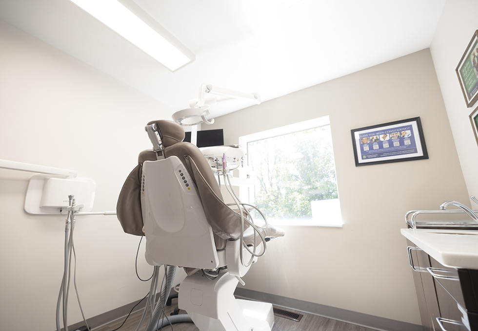 Dental chair facing outside of window