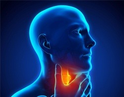 Animated person with oral cancer visible in throat