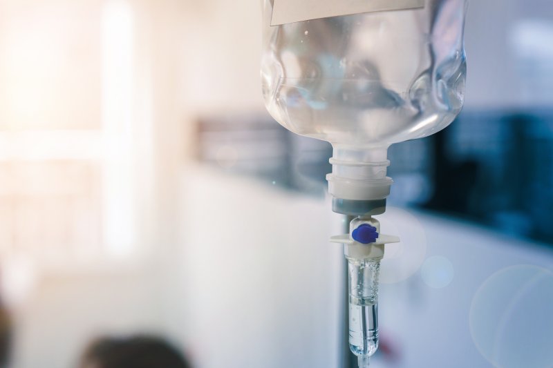 an up-close image of an IV sedation drip